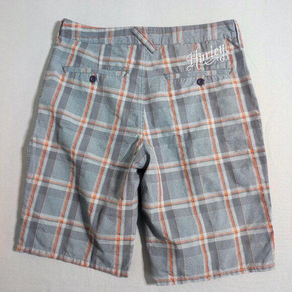 Hurley flat front shorts men's size 30 (32) grey colour with plaid pattern - Picture 3 of 12